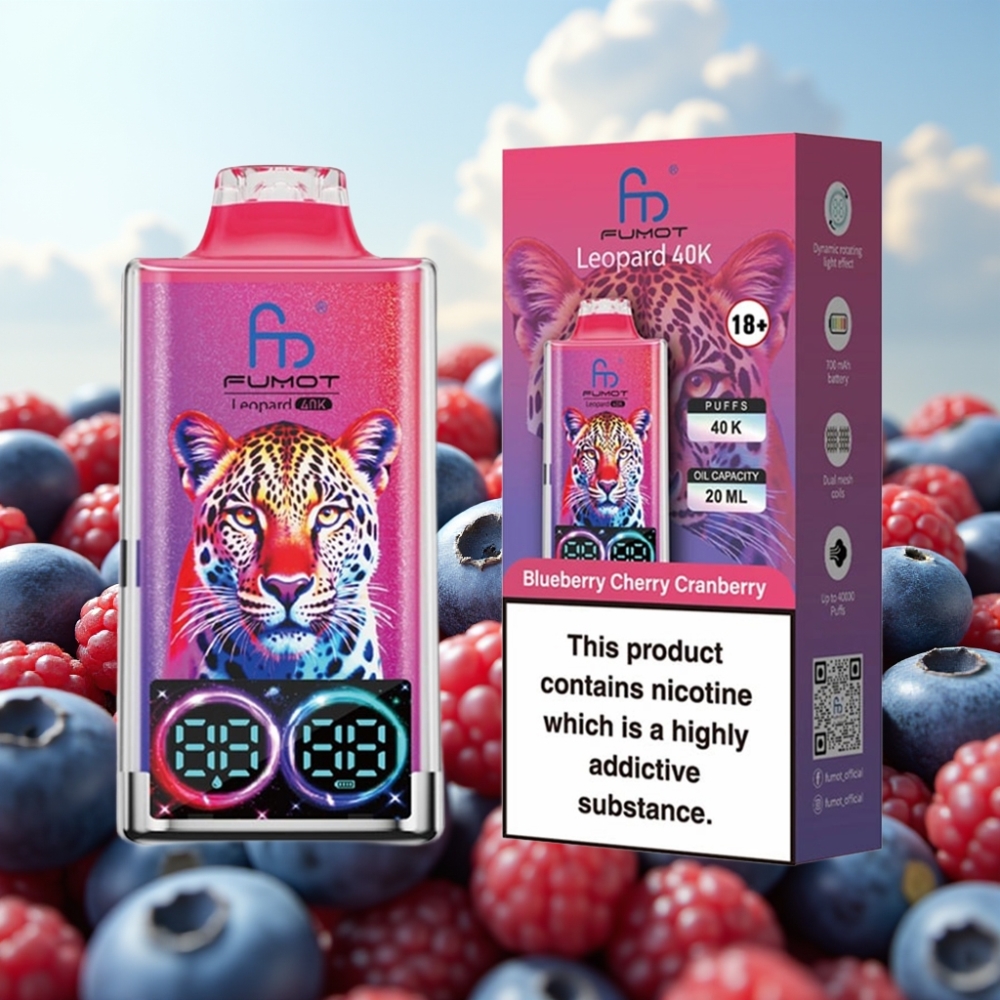 Fumot Leopard 40K Puffs Dispozabil Vape Borovnica Trešnja Brusnica – 700mAh, Dual Mesh, Type-C