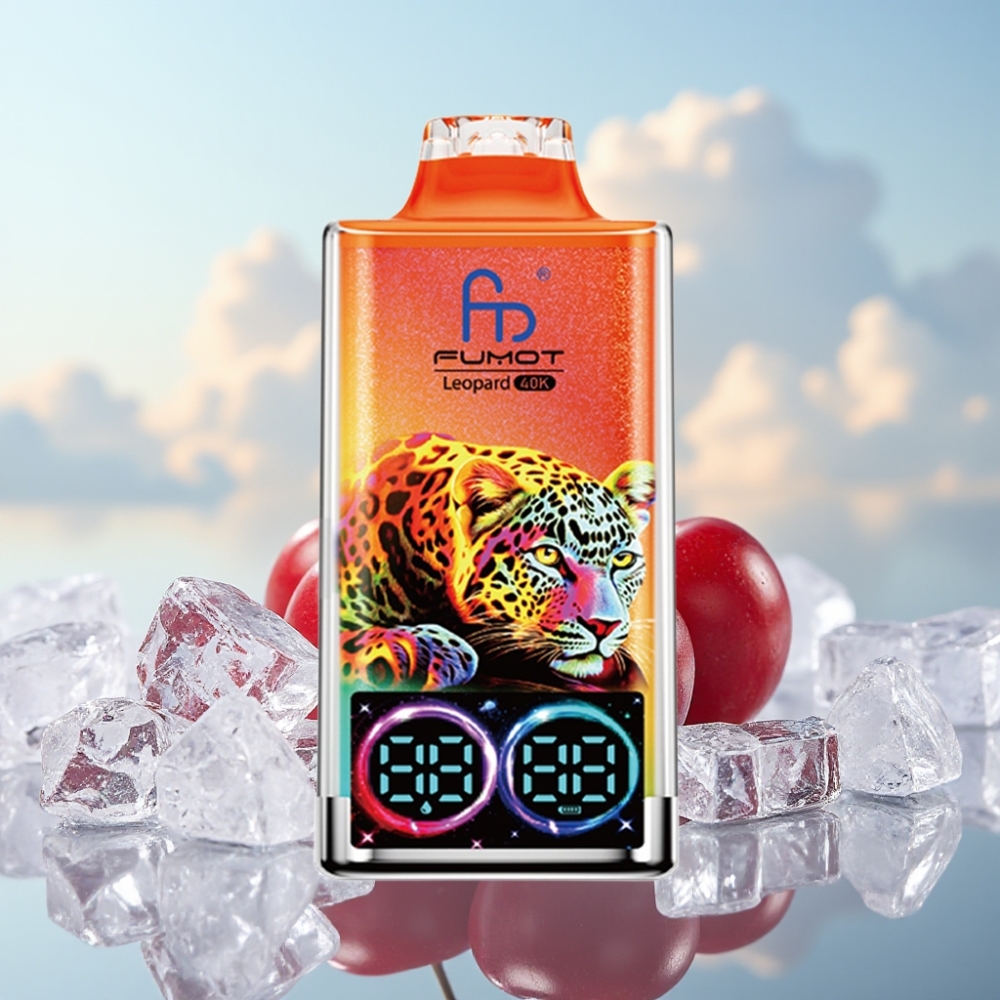 Fumot Leopard 40K Puffs Dispozabil Vape Trešnja Led, 0-5% Nikotina, 700mAh, Dual Mesh, 40000 Puffova, Type-C Punjenje