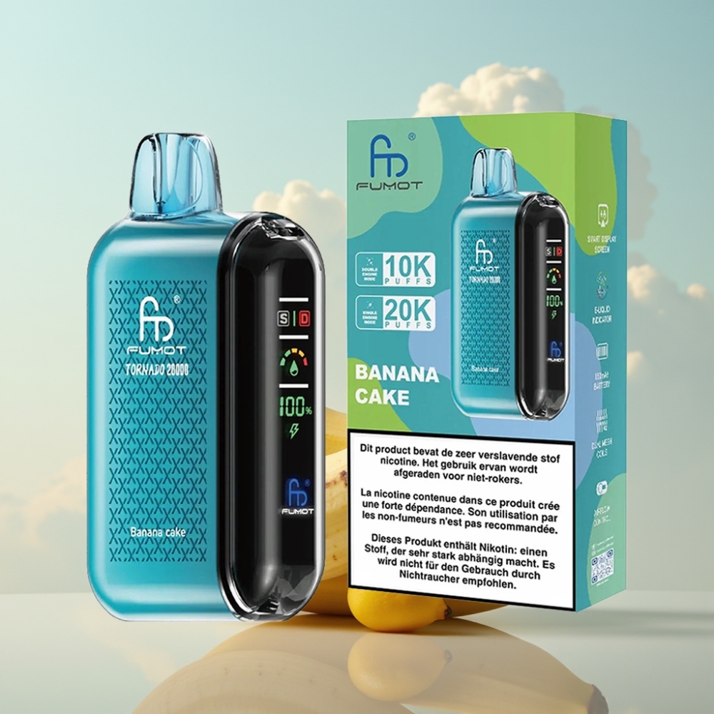 Fumot Tornado 20000 Puffs Dispozabil Vape Banana Kolač - 20000 Pufova, Dual Mesh Coil, 20ml Tekućine, 850mAh Baterija
