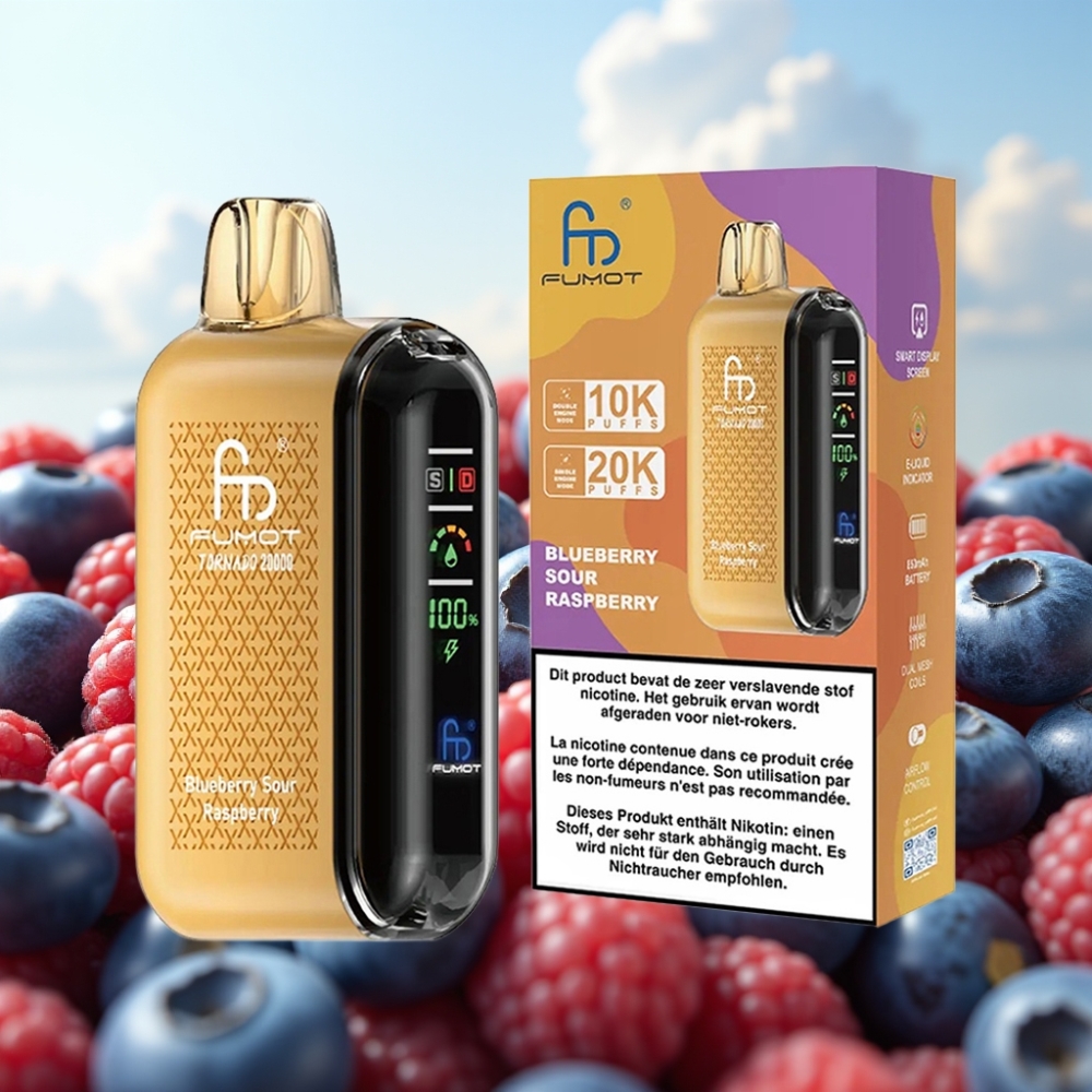 Fumot Tornado 20000 Puffs Dispozabil Vape Borovnica-Kisela Malina, 20000 Pufova, 20ml Tecnost, 850mAh Baterija