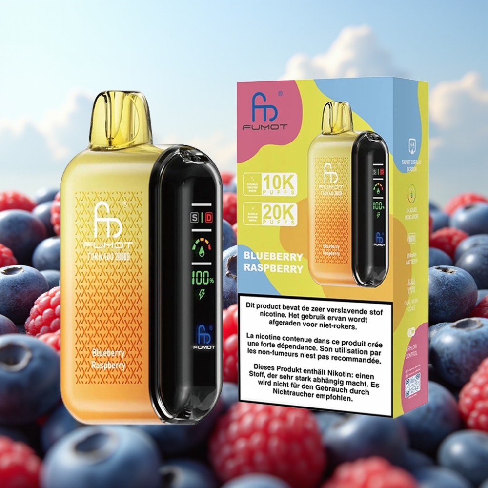 Fumot Tornado 20000 Puffs Dispozabil Vape Borovnica Malina sa 20000 Pufova, Dual Mesh Coil, 20ml Tečnost, 850mAh Baterija