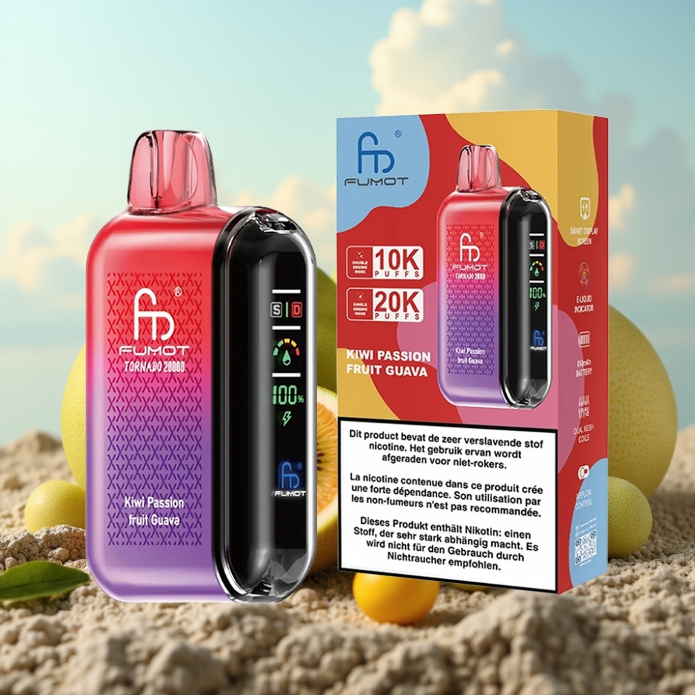 Fumot Tornado 20000 Puffs Dispozabil Vape Kiwi Pasija Guava – 20000 Puffs, Dual Mesh Coil, 20ml E-liquid