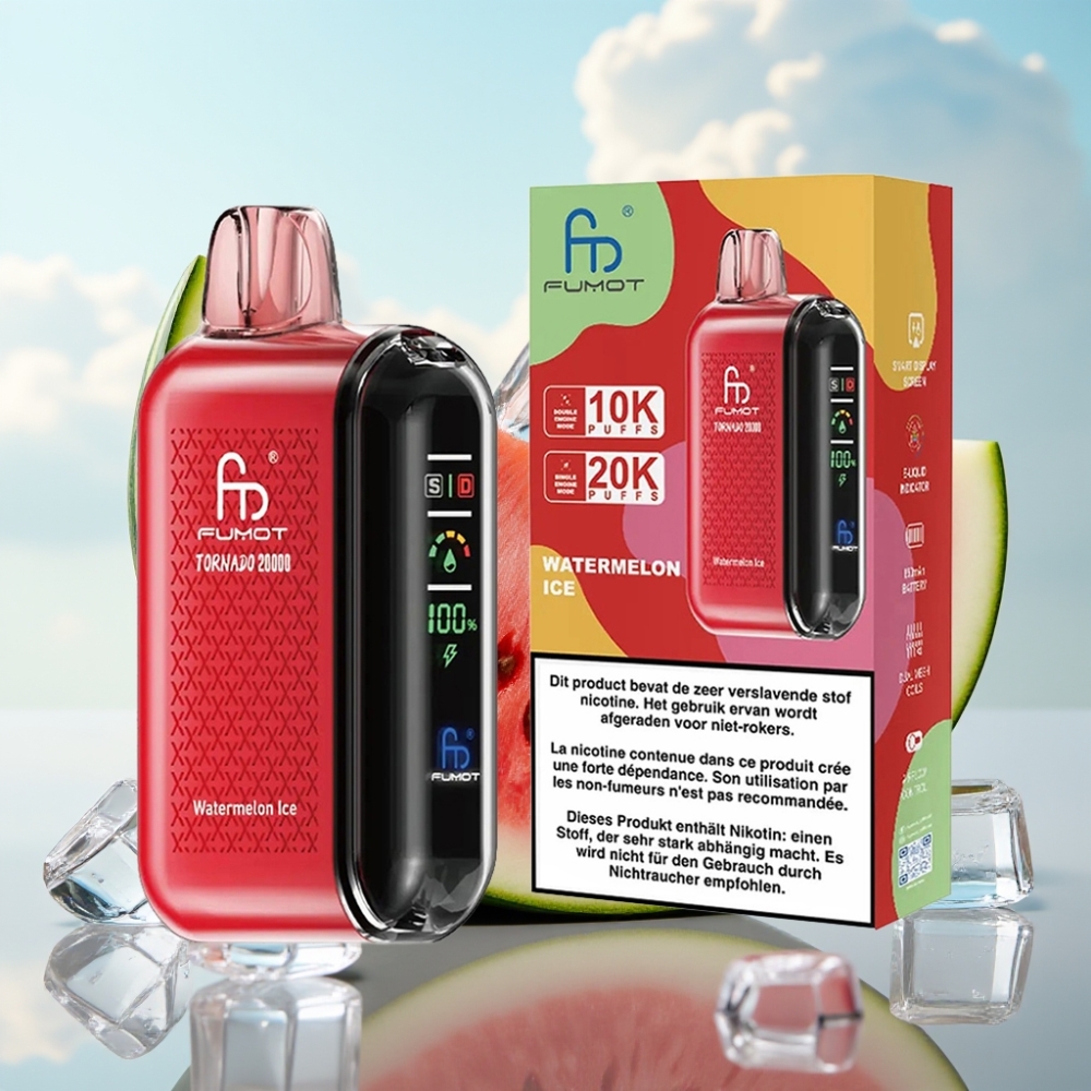 Fumot Tornado 20000 Puffs Dispozabil Vape Lubenica Led – 20000 Pufova, 20ml, 850mAh, Dual Mesh Coil