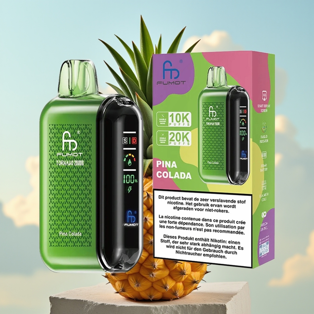 Fumot Tornado 20000 Puffs Dispozabil Vape Pina Kolada – 20000 Puffova, Dual Mesh Coil, 20ml E-tečnost, 850mAh Baterija