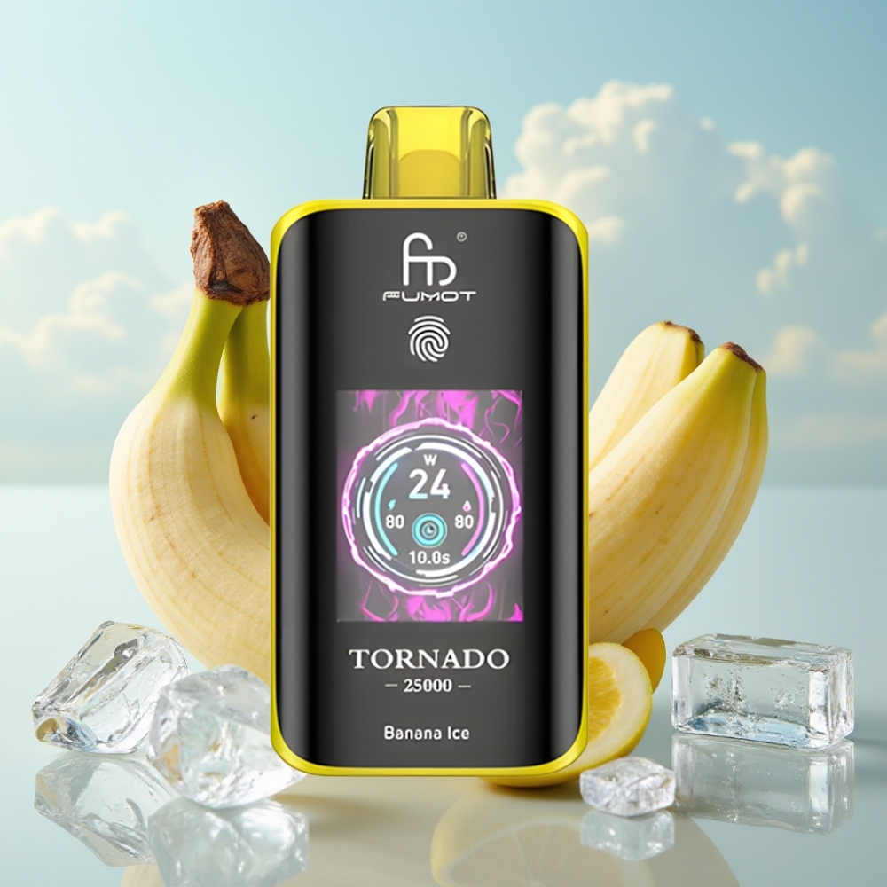 Fumot Tornado 25000 Puffs Dispozabil Vape Banana Ice sa HD ekranom, 700mAh baterijom, 20ml tečnosti