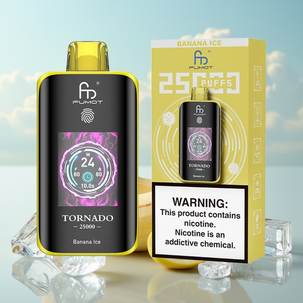 Fumot Tornado 25000 Puffs Dispozabil Vape Banana Ice sa HD ekranom, 700mAh baterijom, 20ml tečnosti