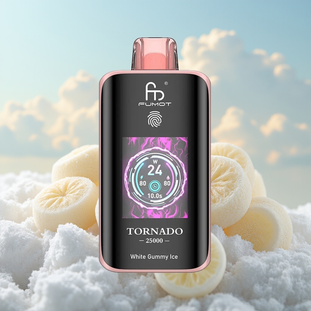 Fumot Tornado 25000 Puffs Dispozabil Vape Beli Gumeni Led sa HD Ekranom, 700mAh Baterija, 20ml Tecnost