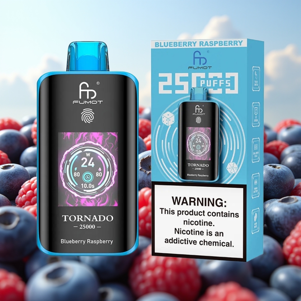 Fumot Tornado 25000 Puffs Dispozabil Vape Borovnica Malina sa HD ekranom, 700mAh baterijom, 20ml tečnosti, Type-C punjenje