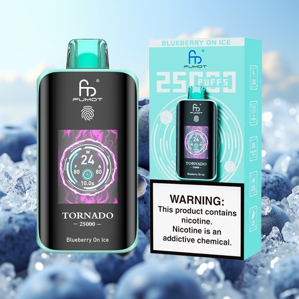 Fumot Tornado 25000 Puffs Dispozabil Vape Borovnica na ledu sa HD ekranom, 700mAh baterijom, 20ml tečnosti