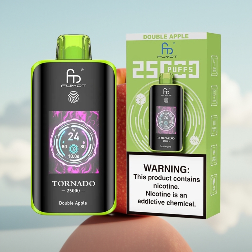 Fumot Tornado 25000 Puffs Dispozabil Vape Dupla Jabuka sa HD Ekranom, 20ml Tekućine, 700mAh Baterija