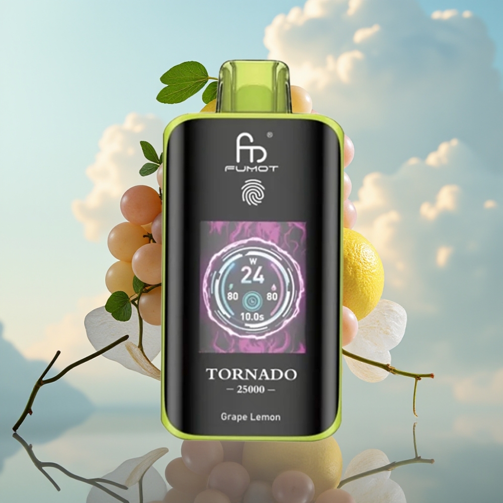 Fumot Tornado 25000 Puffs Dispozabil Vape Groždje Limun, HD Ekran, 20ml tečnost, 700mAh baterija