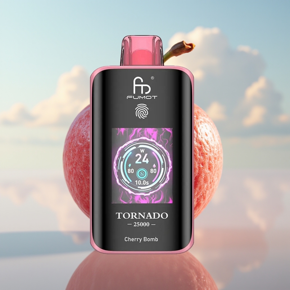 Fumot Tornado 25000 Puffs Dispozabil Vape Вишња Бомба - HD екран, 700mAh батерија, 20ml течност, Type-C пуњење