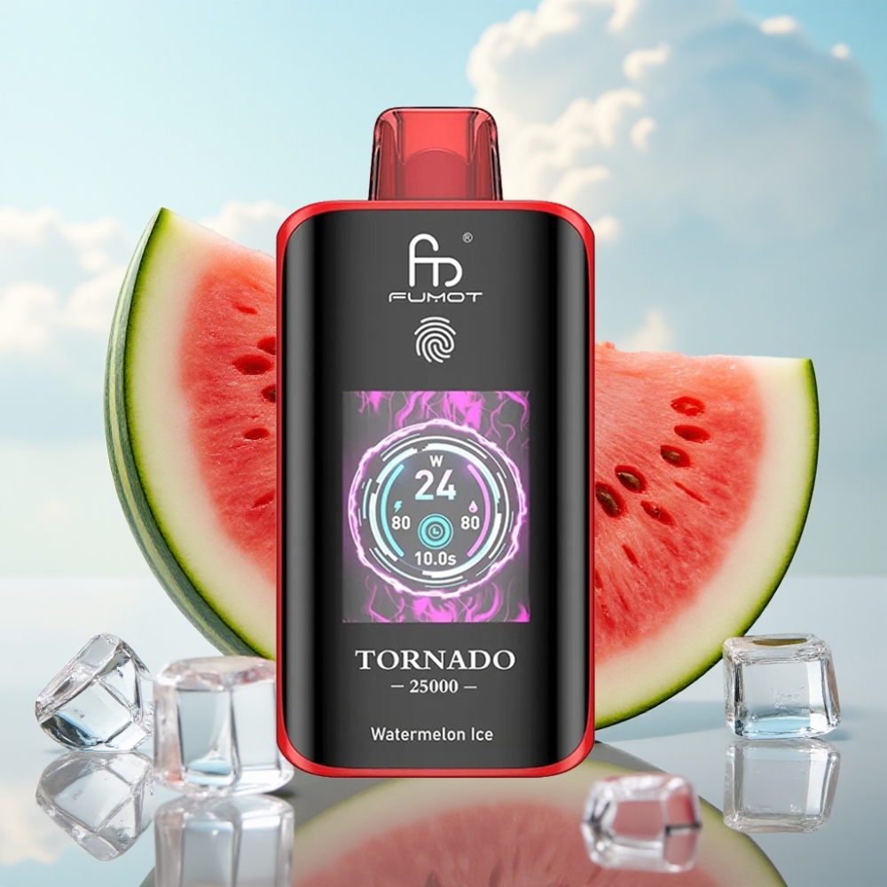 Fumot Tornado 25000 Puffs Dispozabil Vape Лубеница лед – HD екран, 700mAh батерија, 20ml течност, Type-C пуњење
