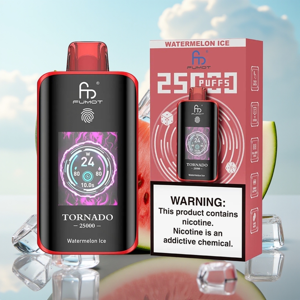 Fumot Tornado 25000 Puffs Dispozabil Vape Лубеница лед – HD екран, 700mAh батерија, 20ml течност, Type-C пуњење