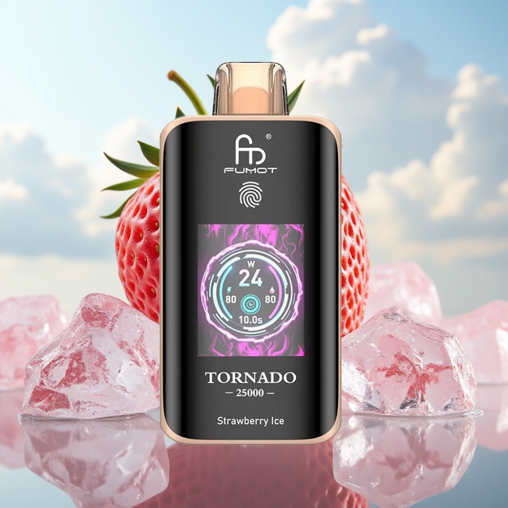 Fumot Tornado 25000 Puffs Dispozabil Vape Jagoda Led, HD Ekran, 700mAh Baterija, 20ml Tečnost, Type-C Punjenje