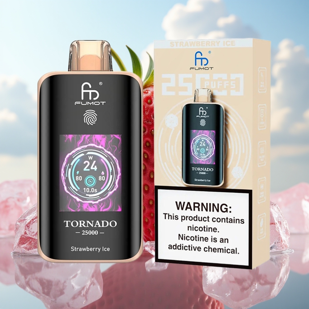 Fumot Tornado 25000 Puffs Dispozabil Vape Jagoda Led, HD Ekran, 700mAh Baterija, 20ml Tečnost, Type-C Punjenje