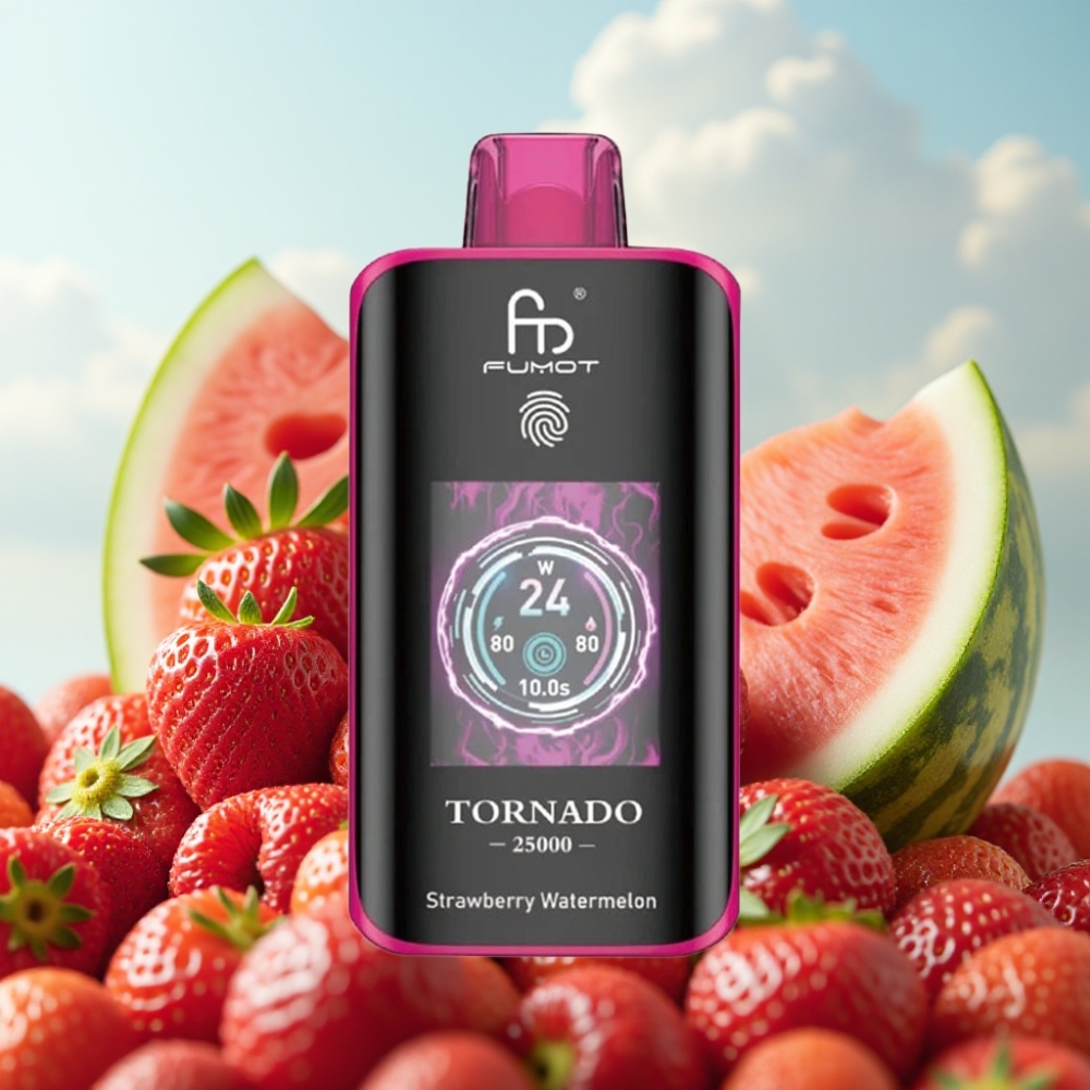 Fumot Tornado 25000 Puffs Dispozabil Vape Jagoda Lubenica, HD ekran, 700mAh baterija, 20ml tečnosti
