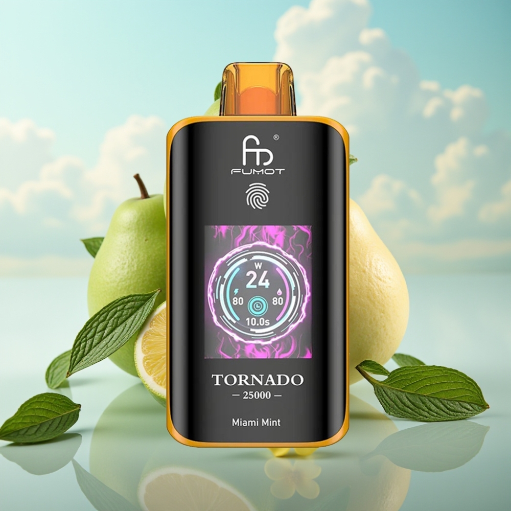 Fumot Tornado 25000 Puffs Dispozabil Vape Majami Menta, HD Ekran, 700mAh Baterija, 20ml Tečnost, Tip-C Punjenje