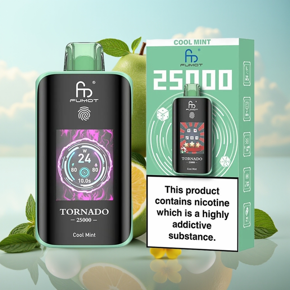 Fumot Tornado 25000 Puffs Dispozabil Vape Ohladna Menta – HD Ekran, 700mAh Baterija, 20ml Tečnost, 25000 Pufova
