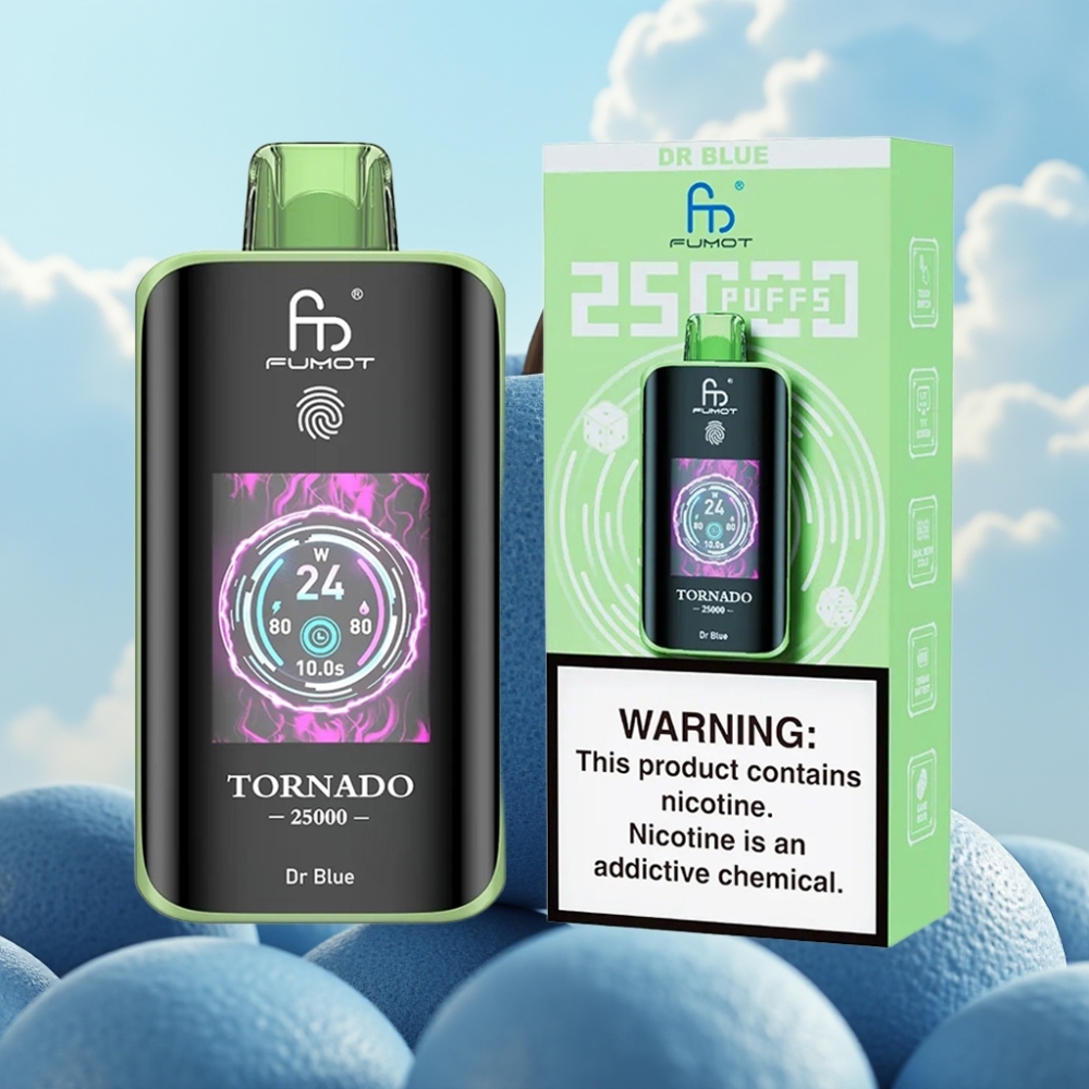 Fumot Tornado 25000 Puffs Dispozabil Vape Plava sa HD ekranom, 700mAh baterijom, 20ml tečnosti, Type-C punjenje