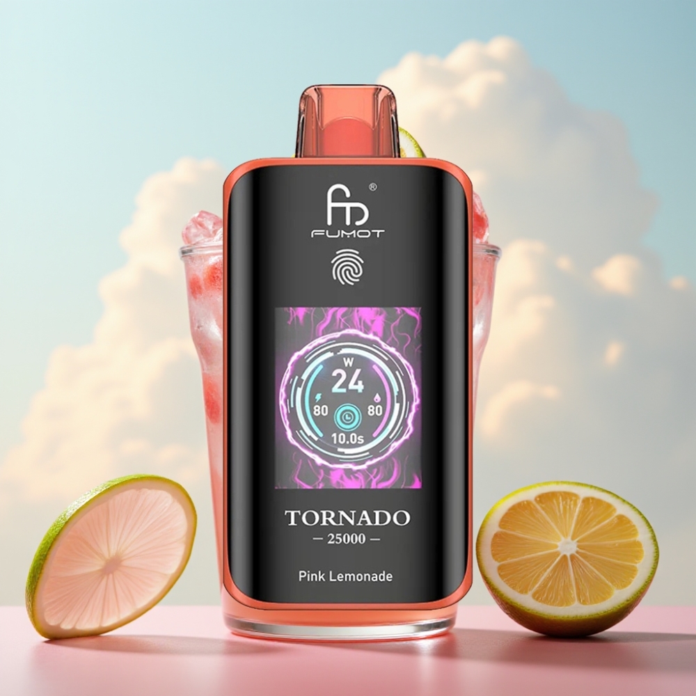 Fumot Tornado 25000 Puffs Dispozabil Vape Roze Limunada, HD ekran, 700mAh baterija, 20ml tečnost, Type-C punjenje