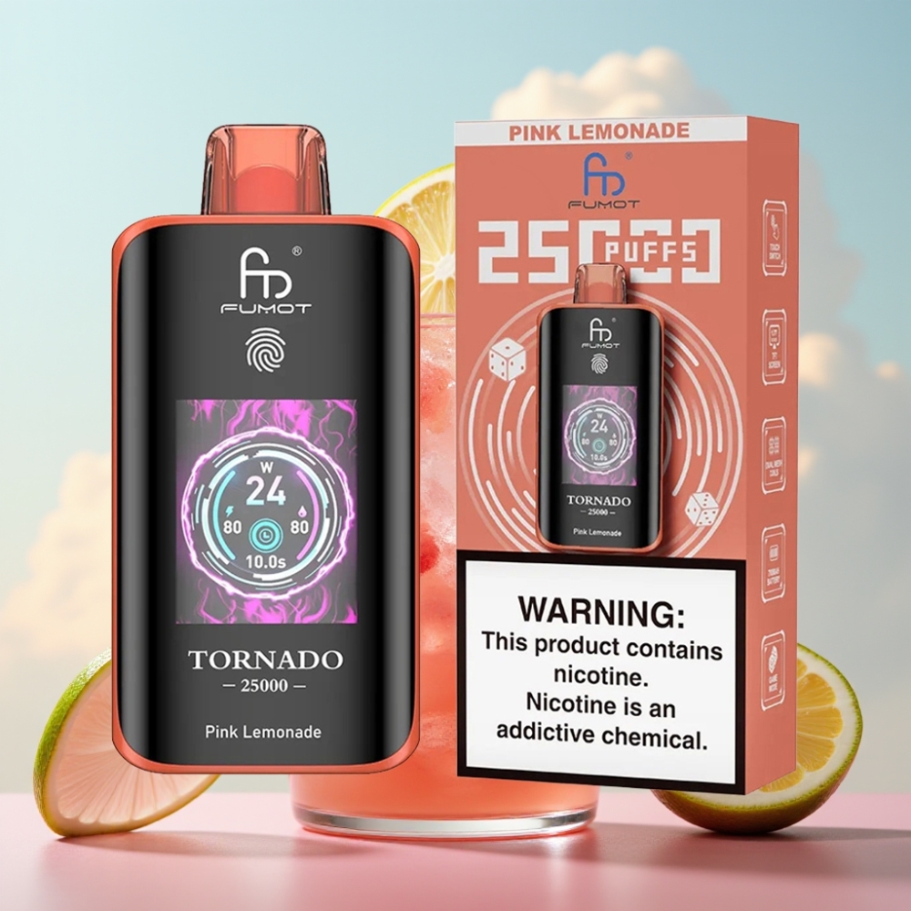 Fumot Tornado 25000 Puffs Dispozabil Vape Roze Limunada, HD ekran, 700mAh baterija, 20ml tečnost, Type-C punjenje