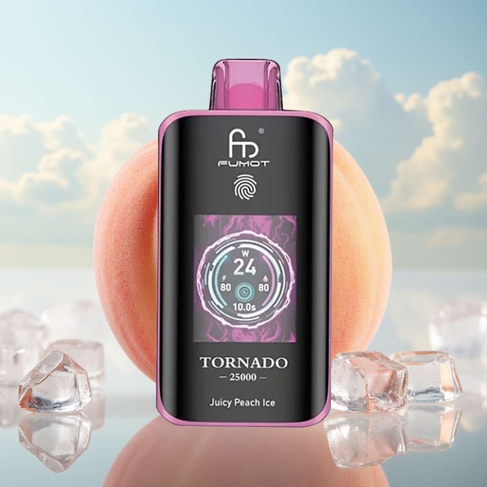 Fumot Tornado 25000 Puffs Dispozabilna Vape Sočni Breskva Led, HD Ekran, 700mAh Baterija, 20ml Tečnost, Type-C Punjenje