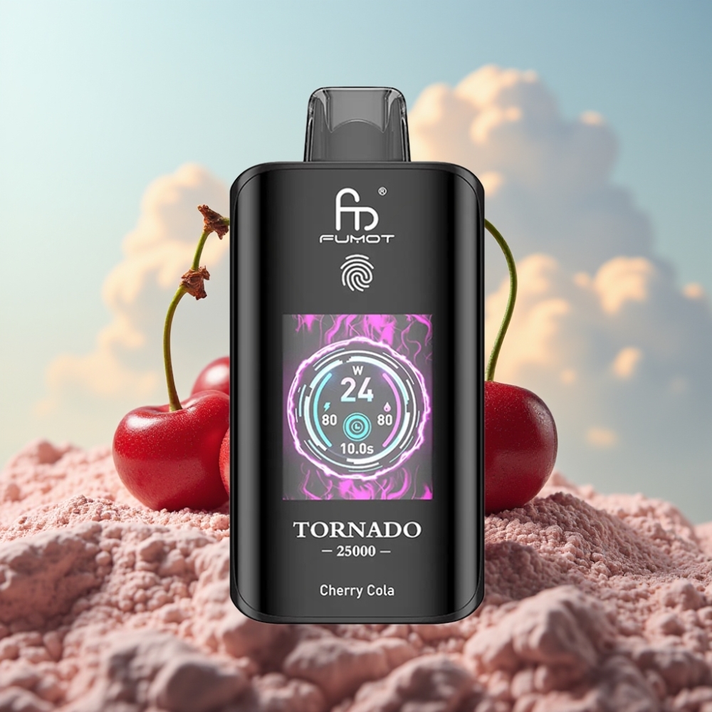 Fumot Tornado 25000 Puffs Dispozabilna Vape Višnja Kola sa HD ekranom, 700mAh baterijom, 20ml tečnosti