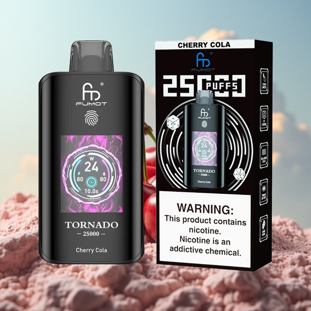 Fumot Tornado 25000 Puffs Dispozabilna Vape Višnja Kola sa HD ekranom, 700mAh baterijom, 20ml tečnosti