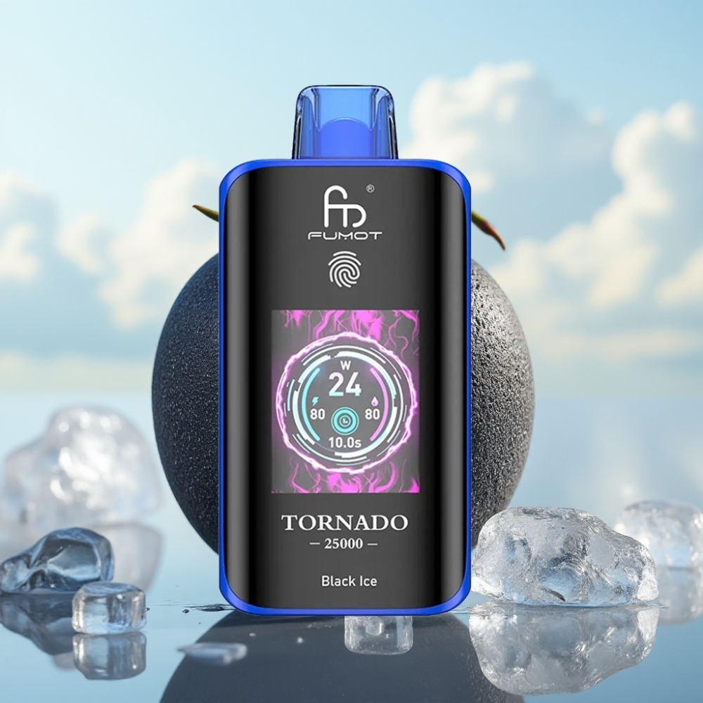 Fumot Tornado 25000 Puffs – HD ekran, 700mAh baterija, 20ml tečnost, Crni led