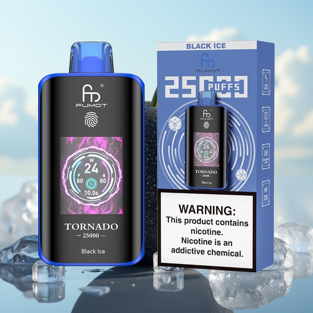 Fumot Tornado 25000 Puffs – HD ekran, 700mAh baterija, 20ml tečnost, Crni led