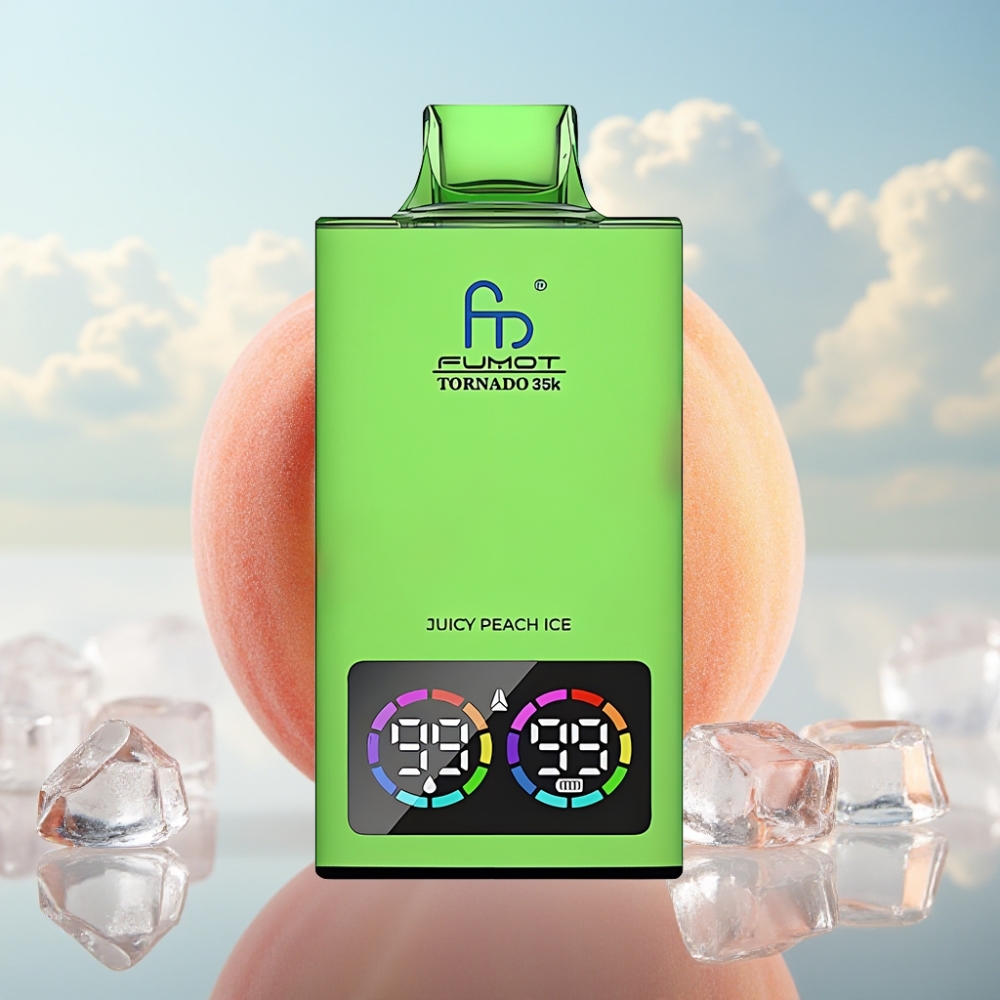 Fumot Tornado 35K Dispozabil Vape - Dual Mesh Coil, 15ml E-juice, 700 MAH, USB-C - Sočni Breskovi Led