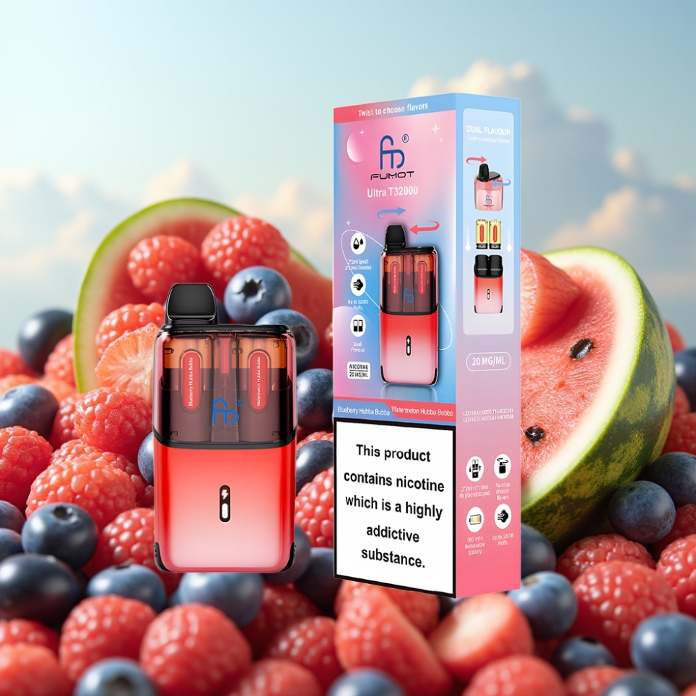 Fumot Ultra T32000 Dispozabil Vape - Borovnica Hubba Bubba - Lubenica Hubba Bubba, 32000 pufova, 800mAh baterija, 24ml tečnost, Tip-C punjenje