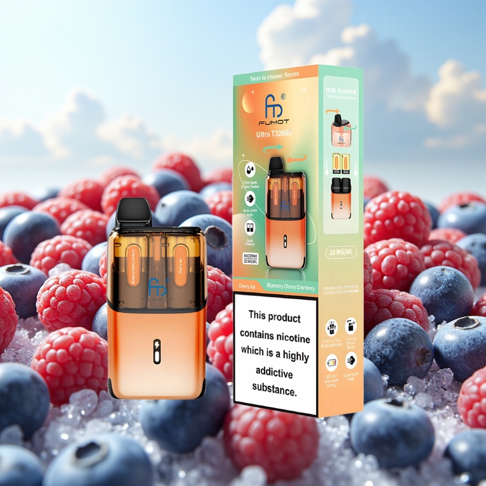 Fumot Ultra T32000 Dispozabil Vape Borovnica Trešnja Brusnica - Ledena Trešnja, 32000 pufova, 800mAh, Type-C punjenje