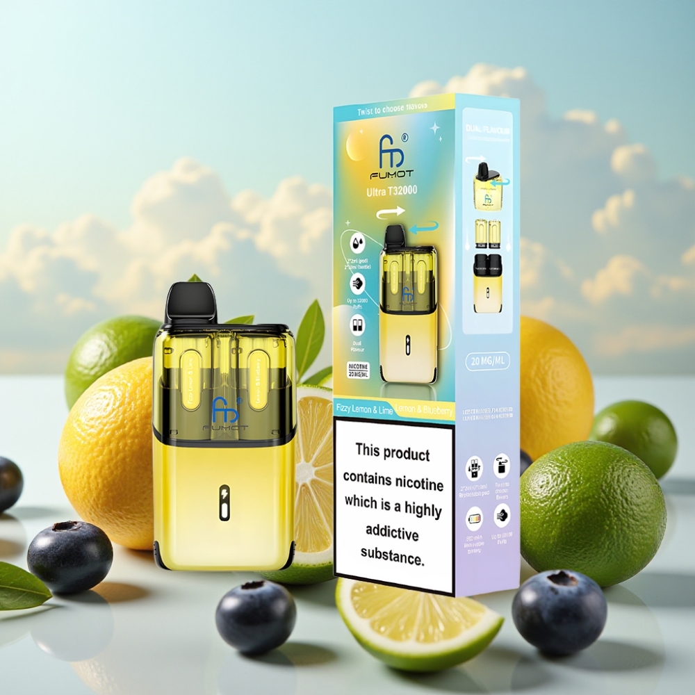 Fumot Ultra T32000 Dispozabil Vape - Gazirani Limun & Lime - Limun & Borovnica, 32000 pufova, 800mAh, Type-C punjenje, 20mg nikotina