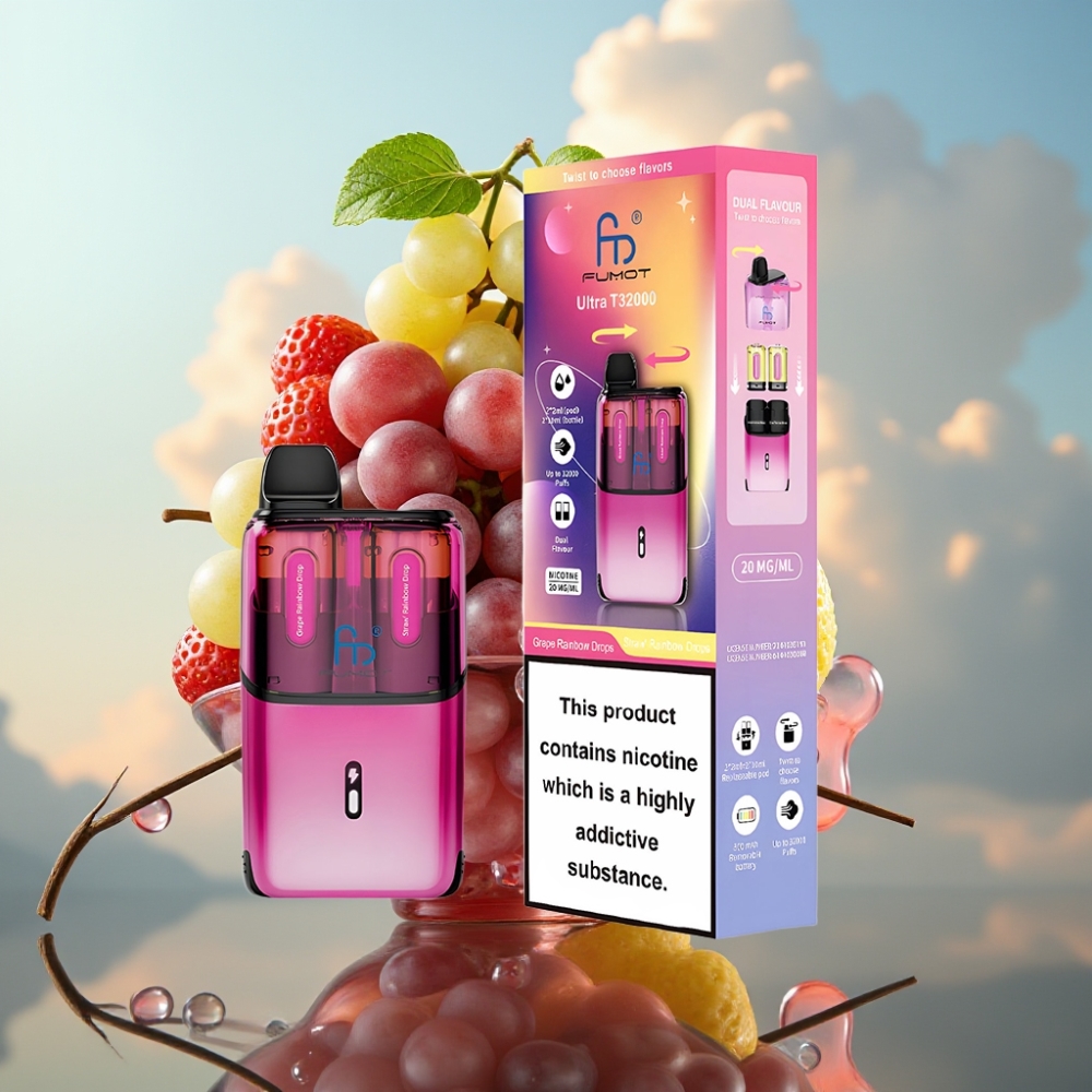 Fumot Ultra T32000 Dispozabil Vape Grozdova Duga Kap - Jagodna Duga Kap, 32000pufova, 24ml tečnost, 800mAh baterija, Type-C punjenje