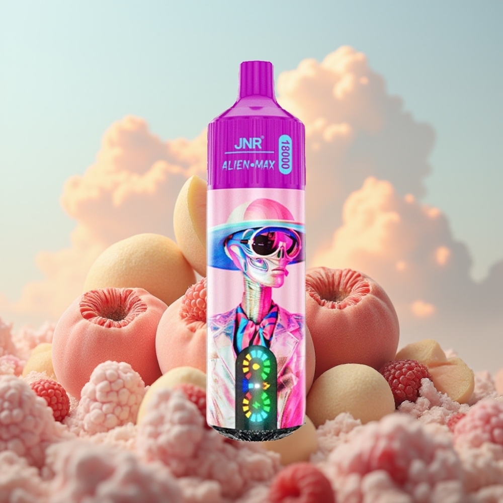 JNR Alien Max 18000 Puffs Dispozabilna Vape Bela Breskva Razz – Dual Mesh Coil, 28ml E-tečnost, 850mAh Baterija