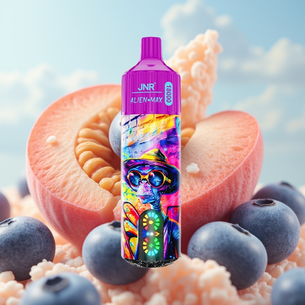 JNR Alien Max 18000 Puffs Dispozabilna Vape Breskva Borovnica Bombona, LED Display, Dual Mesh Coil, 28ml E-liquid, Type-C Punjenje