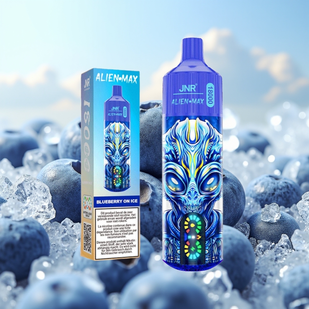 JNR Alien Max 18000 Puffs - Pamučna LED displej, Dual Mesh Coil, 28ml tečnosti, Borovnica na ledu
