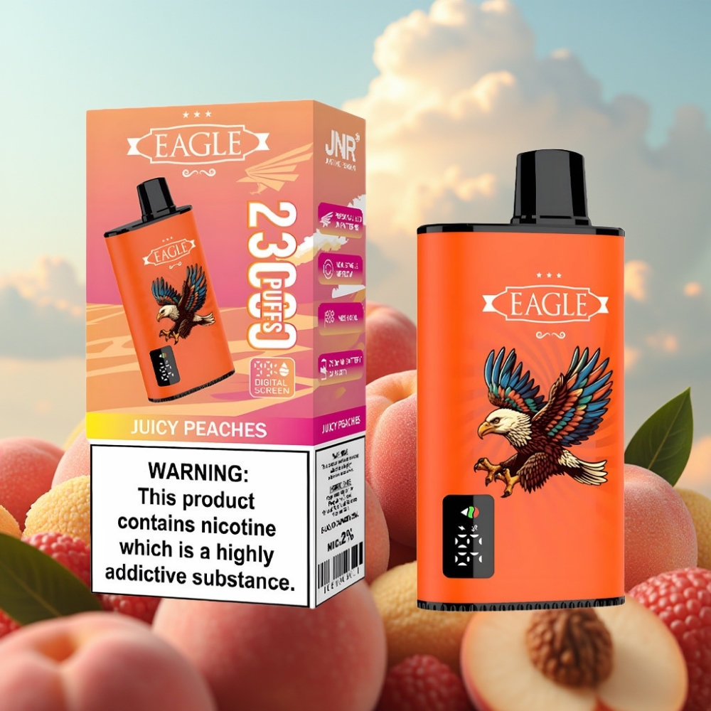 JNR EAGLE Smart 23000 Pufova Dispozabil Vape Sočne Breskve, Digitalni Ekran, 1.0ohm Mesh Kalem, Podesivi Protok Vazduha
