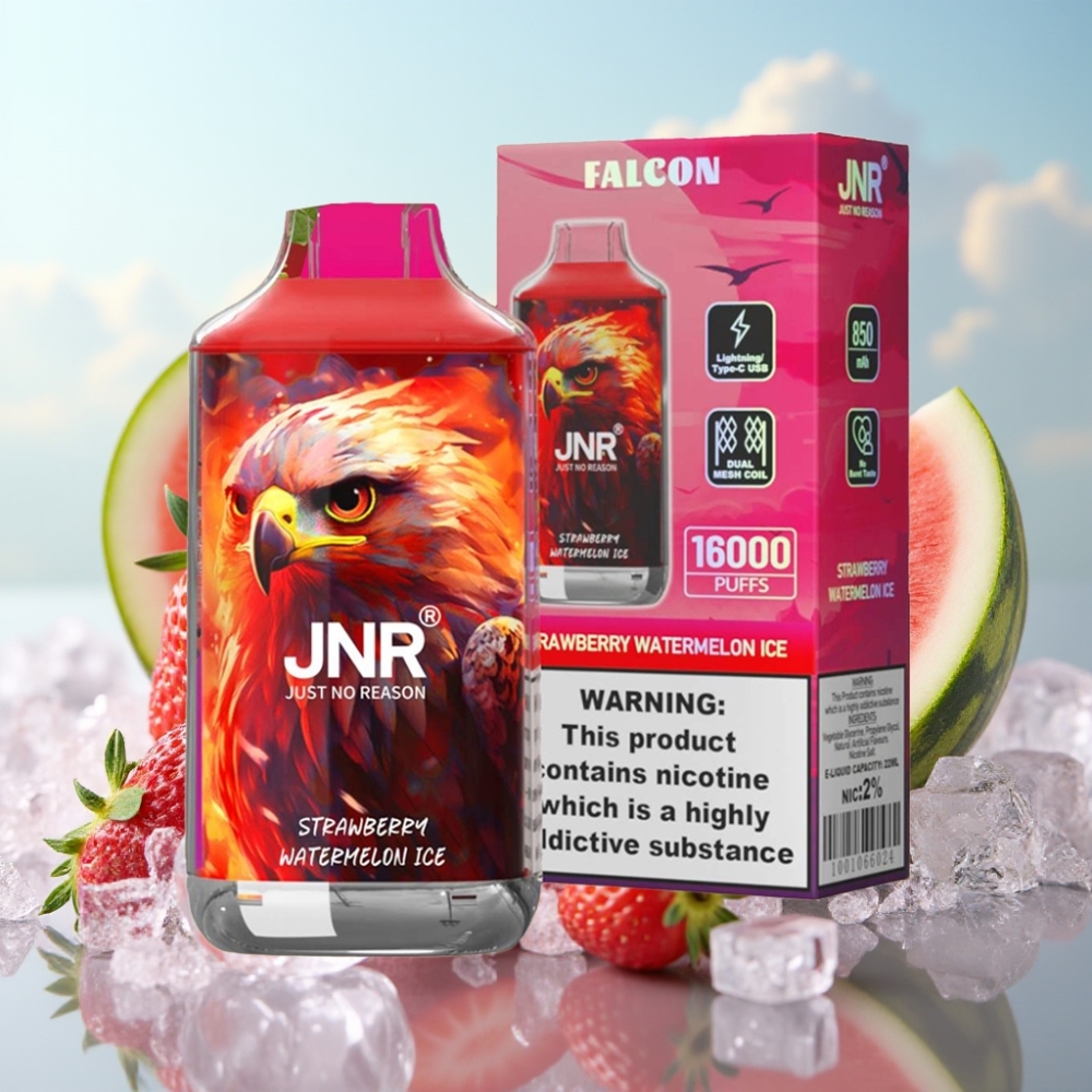 JNR Falcon 16000 Puffs Dispozabil Vape Jagoda Lubenica Led – 850 mAh, 22ml, Dual Mesh Coil, Type C & Lightning