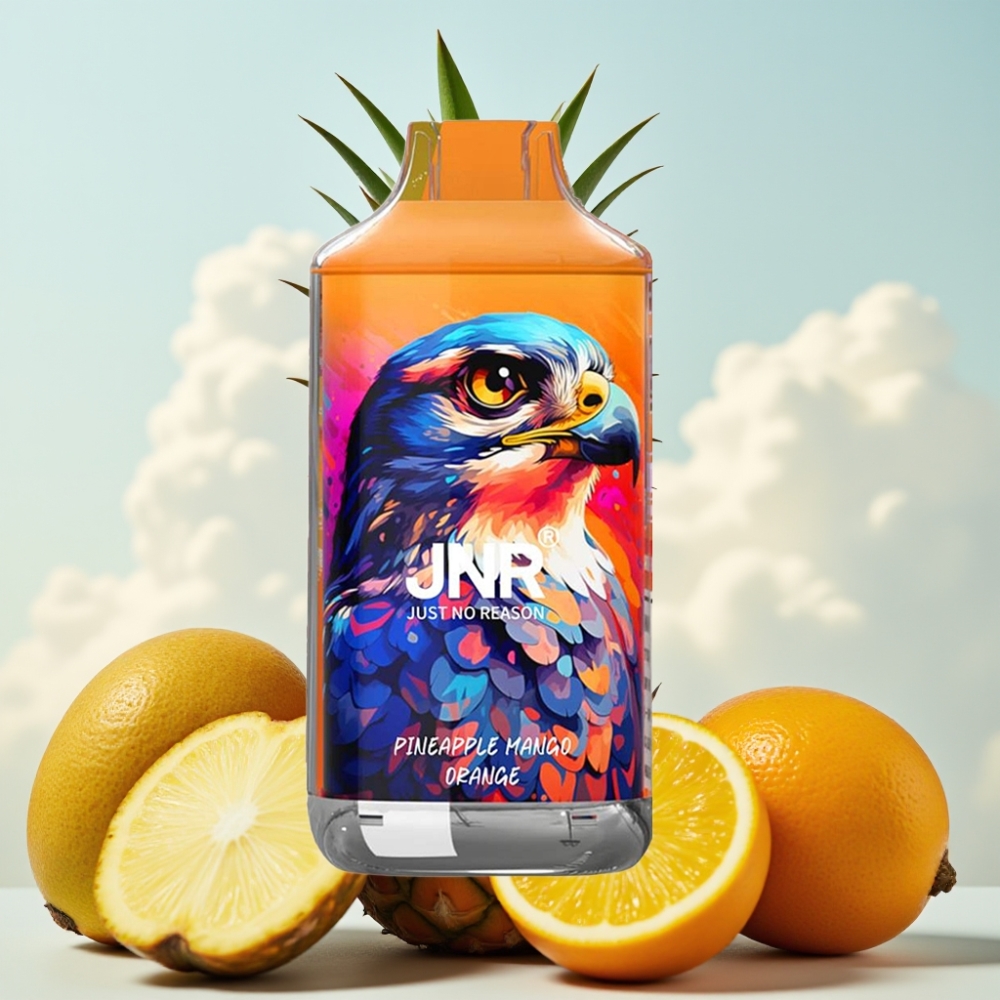 JNR Falcon 16000 Puffs Dispozabilna Vape Ananas Mango Narandža, 850mAh, 22ml, Dual Mesh Coil, Type C & Lightning