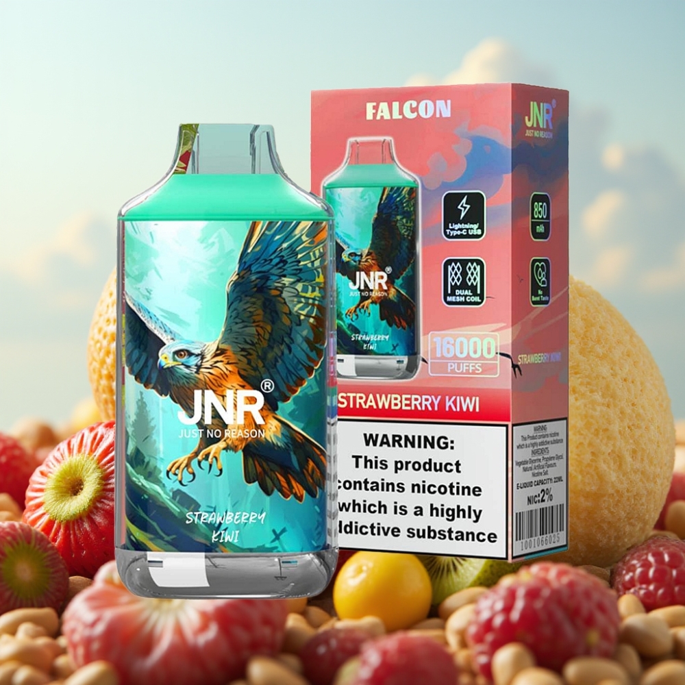 JNR Falcon 16000 Puffs Dizposable Vape Jagoda Kivi – 850 mAh, 22ml, Dual Mesh Coil