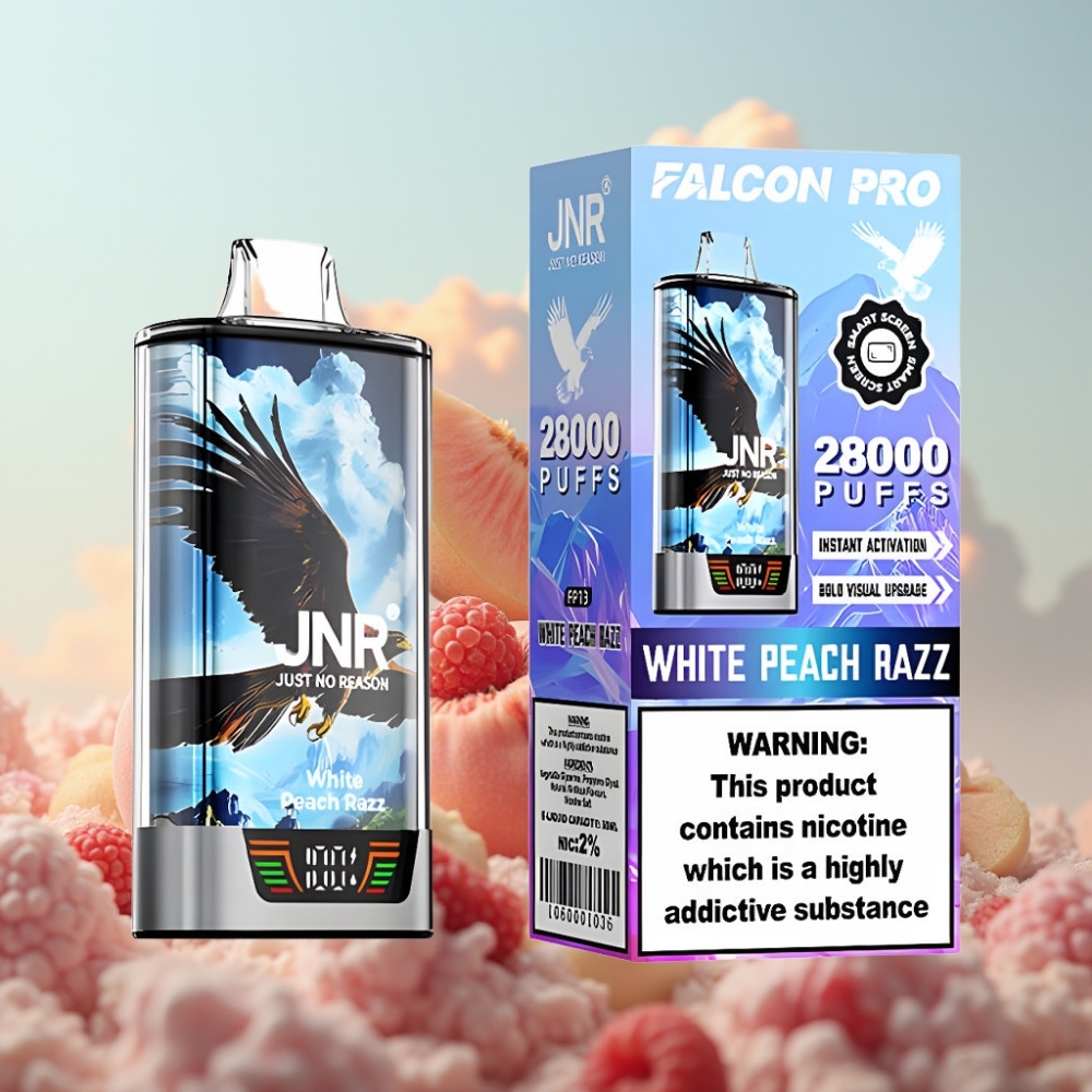 JNR Falcon Pro 28000 Dispozabil Vape Beli Breskva Malina - 30ml, 28000 Puffova, 5% Nikotina, USB-C