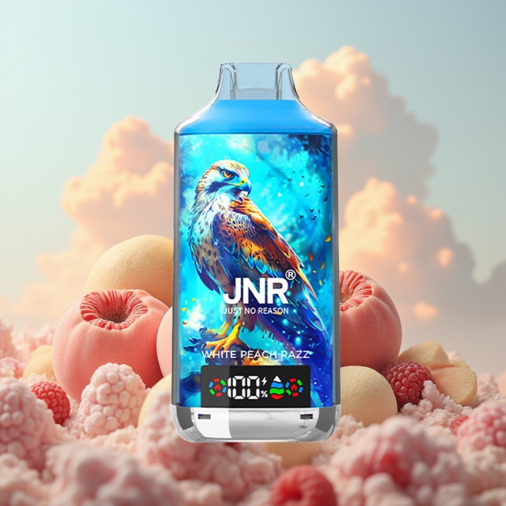JNR Falcon X 18000 Puffs Dizposable Vape Bela Breskva Malina – 750mAh, 24ml, Dual Mesh Coil, Type-C