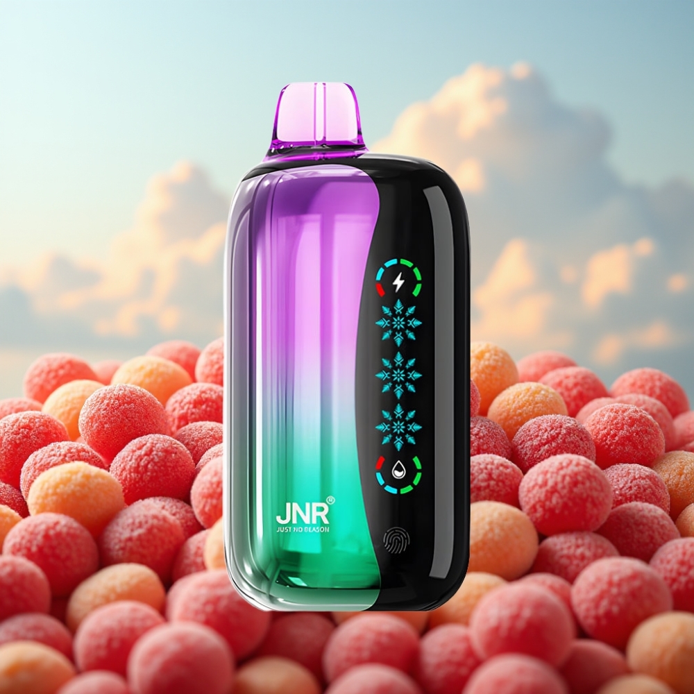 JNR Flex Ice 21000 Pufova Jednokratna Vejp sa Podešavajućim Led efektom, 26ml tečnosti, 1.2 Ohm Dual Mesh, Type-C punjenje, Kiseli Bomboni od Trešnje