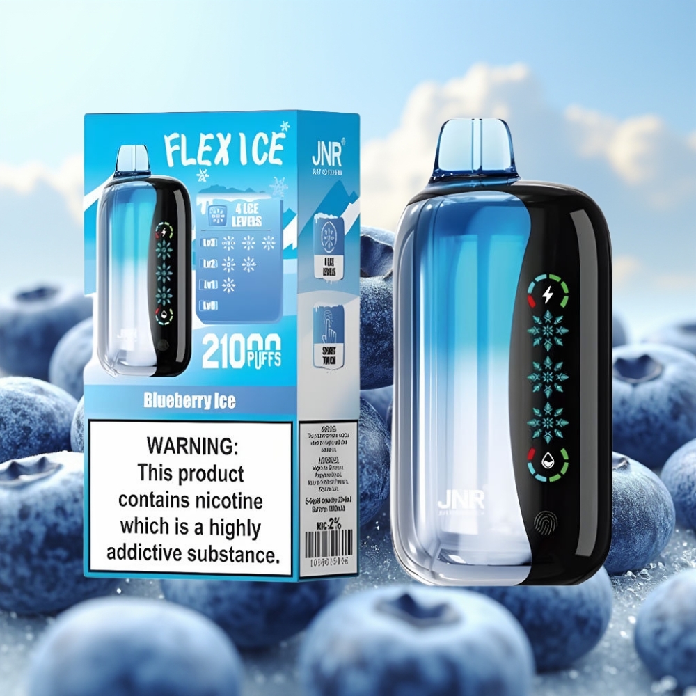 JNR Flex Ice 21000 Pufova Jednokratna Vejp sa Podesivim Led Efektom, 26ml Tekućine, 1.2 Ohm Dual Mesh, Plavi Led sa Ukusom Borovnice