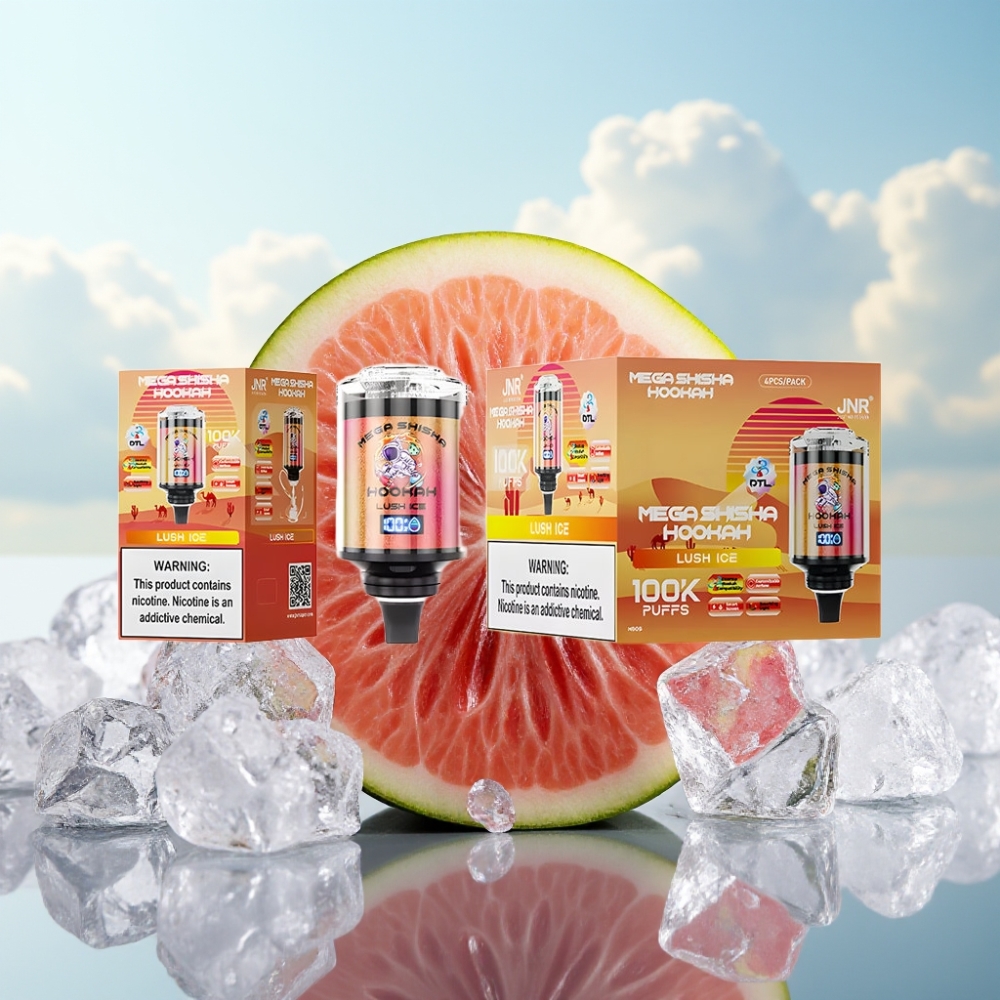 JNR Mega Shisha Hookah 100K Desktop Kompatibilnost Lush Ice – 100000 pufova, 60ml tečnost, 2200mAh baterija, Type-C punjenje