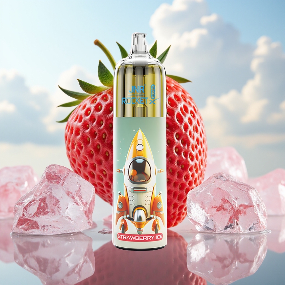 JNR Rocket-X 12400 Pufova Dispozabilna Vejp sa Prilagodljivim Protokom Vazduha, RGB Svetlima, 850mAh Baterijom – Jagoda Led