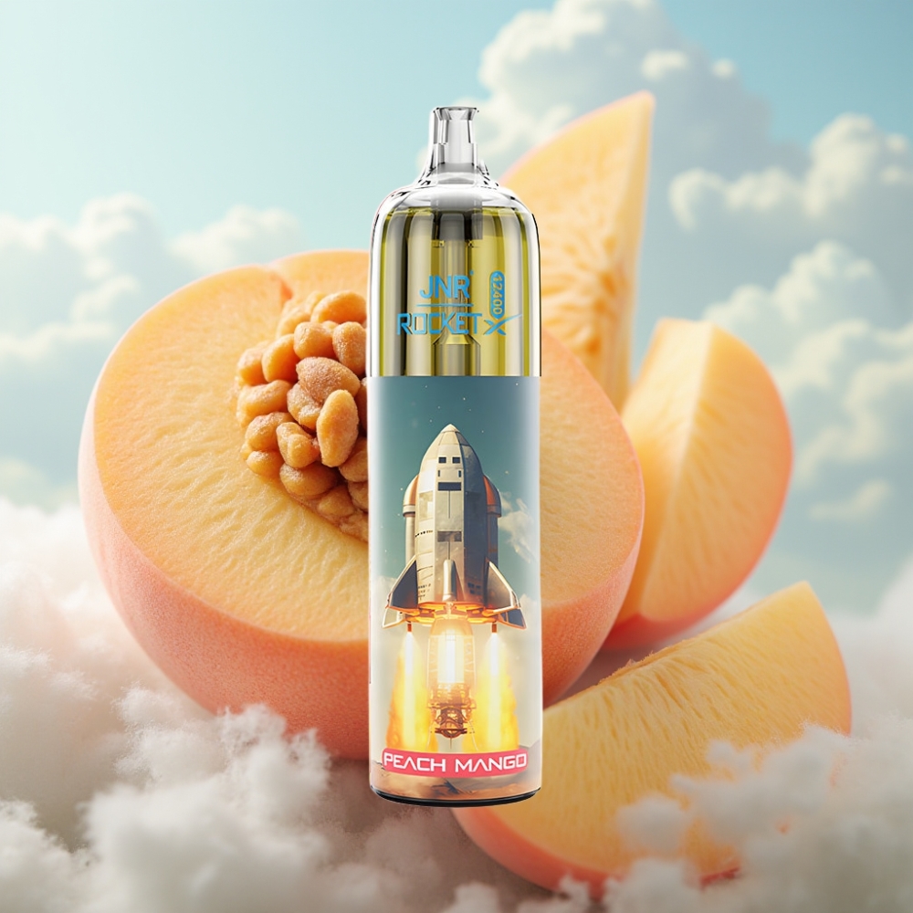 JNR Rocket-X 12400 Pufova Jednokratna Vape Breskva Mango - Podesivi Protok Vazduha, RGB Svetla, 850mAh Baterija
